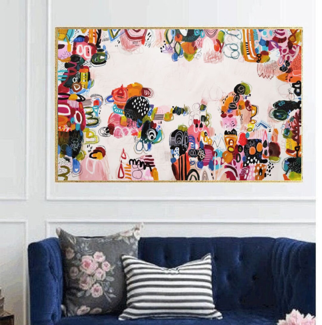 36x60 Inches Original Large Painting on Canvas, Colorful Modern Artwork