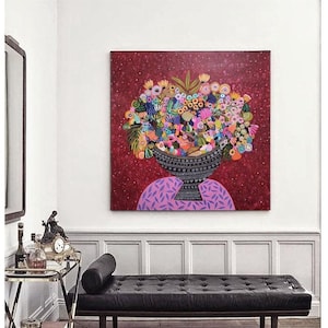 original hand-painted fruit bowl painting on canvas, large rolled painting, acrylic modern artwork by sophie vanderfeld