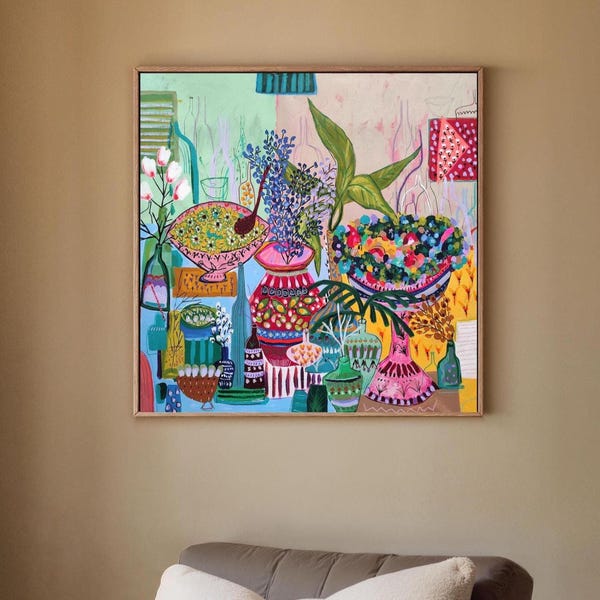 original artwork on canvas, acrylic still life painting, handpainted artwork by Sophie Vanderfeld