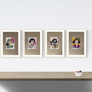 Set of 4 original hand-painted paintings on paper by Sophie Vanderfeld