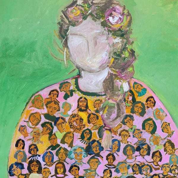 24"x29" inches original woman portrait painting on canvas, acrylic artwork by Sophie Vanderfeld