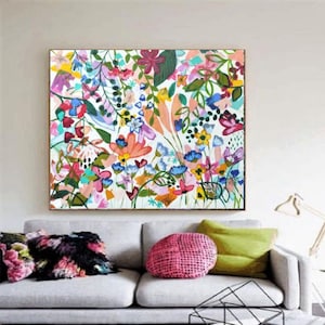 Flower painting, colorful painting on canvas nice acrylic painting, floral abstract Art by Sophie Vanderfeld Bild 1
