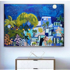 Mallorca by night abstract painting, colorful original artwork, modern painting on canvas, floral abstract art by Sophie Vanderfeld