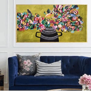 30"x60" inches large flower artwork, original acrylic painting on canvas by sophie vanderfeld