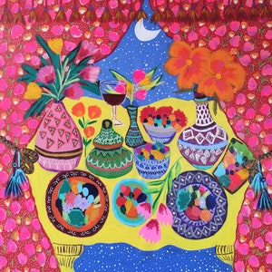 Peinture originale de nature morte sur toile de 40"x40", reproduction de ma peinture déjà vendue, œuvre peinte à la main par Sophie Vanderfeld