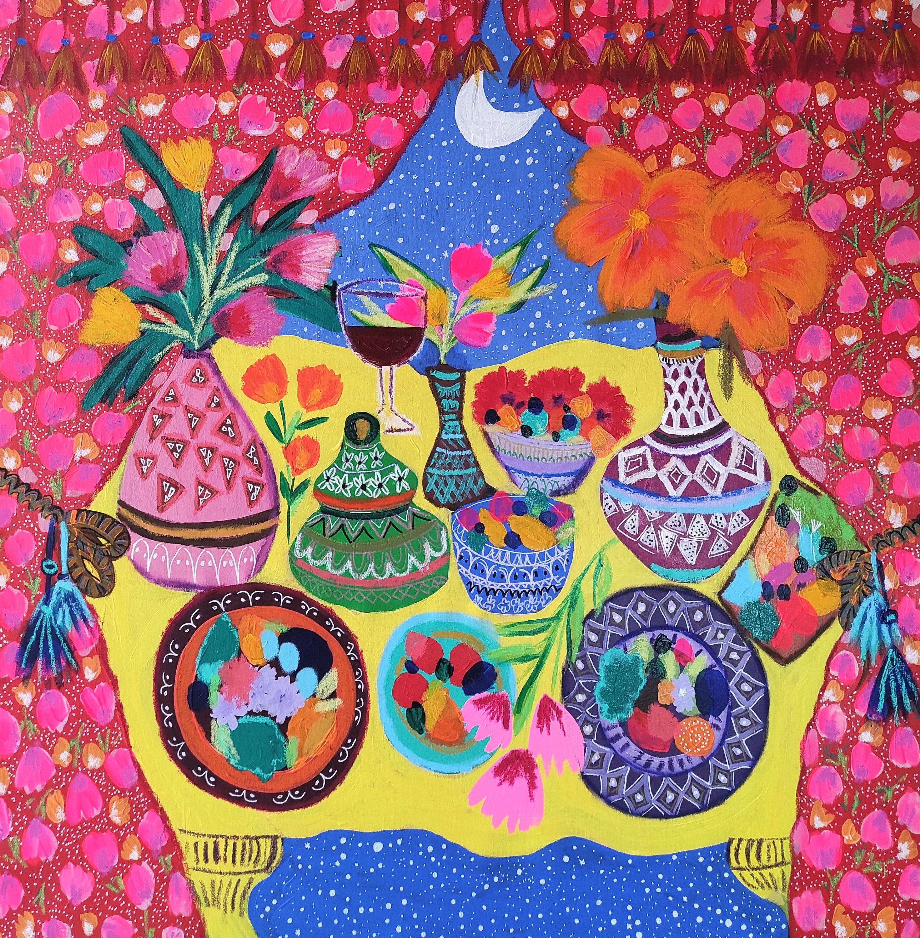 40"x40" cali, oryginalny obraz martwej natury na płótnie, reprodukcja mojego już sprzedanego obrazu, dzieło ręcznie malowane przez Sophie Vanderfeld