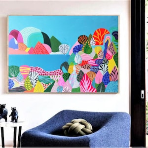 landscape original painting, colorful abstract art on canvas, contemporary large painting, modern landscape artwork, by Sophie Vanderfeld