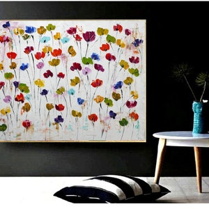 READY TO HANG 40"x48" inches poppy abstract painting, original floral artwork on canvas, botanic garden painting by Sophie Vanderfeld