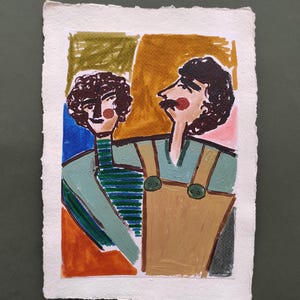 Illustrazione originale di uomini dipinti a mano 8"x12", pittura a tecnica mista su carta di Sophie Vanderfeld