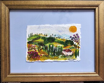 framed original watercolor painting, italy tuscany painting on thick watercolor paper, original landscape painting by sophie vanderfeld