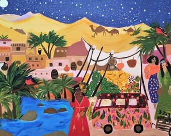 40" landscape painting on canvas, colorful original artwork, mediterranean floral painting by sophie vanderfeld