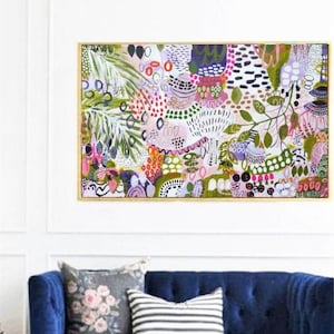 Tropical abstract painting, floral original art, botanic large canvas painting, landscape abstract art by Sophie Vanderfeld