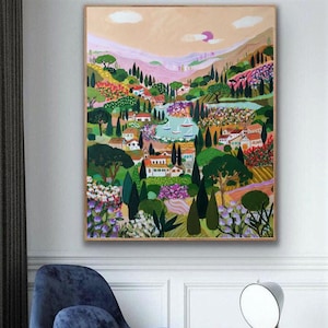 Pintura original de campo sobre lienzo, pintura de paisaje pintada a mano, obra de Italia pintada por Sophie Vanderfeld