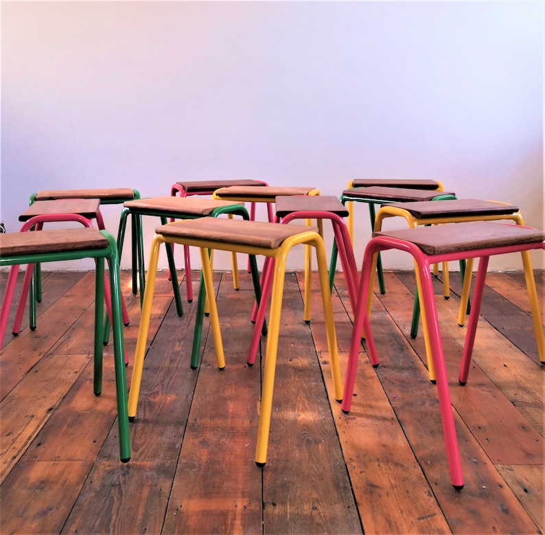 Vintage Retro Stacking Kitchen Bar Cafe Table LOW Stool Emerald Green ...