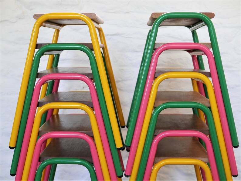 Vintage Retro Stacking Kitchen Bar Cafe Table LOW Stool Emerald Green ...