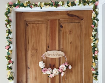 Personalised Bedroom Door Sign and Garland. Personalised Door Sign Set. For Girls, Boys, Children, Kids. Engraved Door Plaque, floral decor