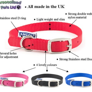 Personalised Dog Collar. Personalised Name & Phone Number Dog Collar Pink Blue Red Black FREE Personalisation ID Collar xxs xs x m l xl image 3