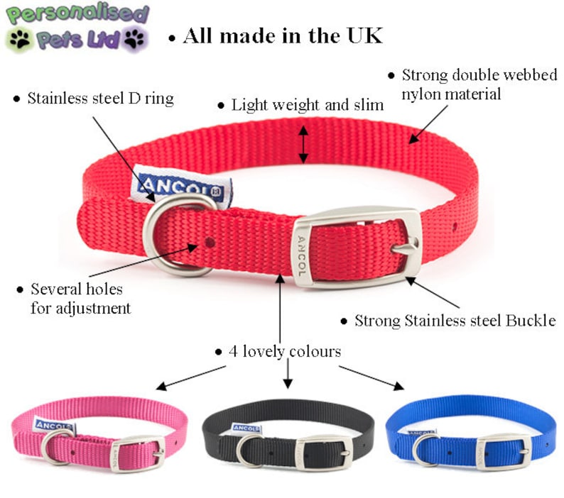 Personalised Dog Collar. Personalised Name & Phone Number Dog Collar Pink Blue Red Black FREE Personalisation ID Collar xxs xs x m l xl image 3