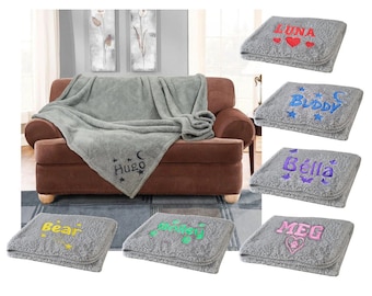 Personalised Supersoft Grey Teddy Dog and Cat Blanket/Fleece/Throw. Large. Personalised Blanket, Personalised Throw for Dog/Cat/Pet.