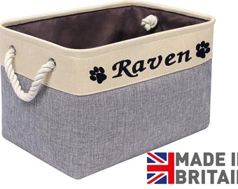 Personalised Embroidered Custom Toy Box/Toybox/Basket/Storage box for Dog, Cat or Pet. Made and personalised in the UK