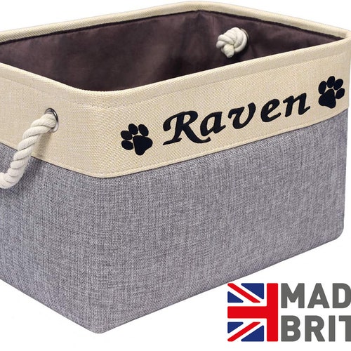 Grey Personalised Dog Toy Storage Basket Durable Cotton Etsy UK
