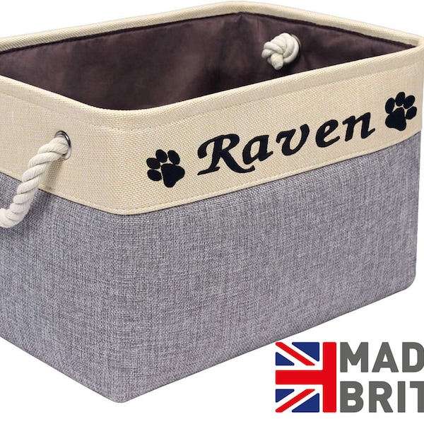 Personalised Embroidered Custom Toy Box/Toybox/Basket/Storage box for Dog, Cat or Pet. Made and personalised in the UK