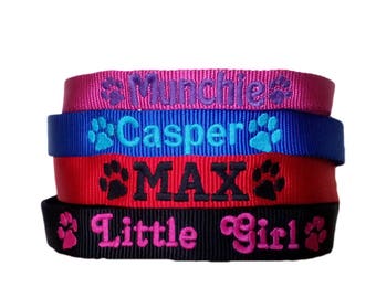 Personalised Strong Nylon Dog Collars Pink Blue Red Black FREE Embroidered Personalisation. ID Collar.