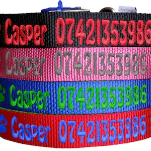 Personalised Dog Collar. Personalised Name & Phone Number Dog Collar Pink Blue Red Black FREE Personalisation ID Collar xxs xs x m l xl image 1