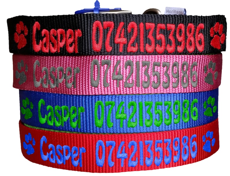 Personalised Dog Collar. Personalised Name & Phone Number Dog Collar Pink Blue Red Black FREE Personalisation ID Collar xxs xs x m l xl image 1