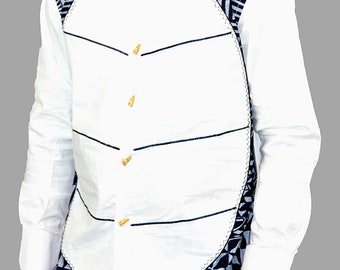 Embroidered linen and African print fabric shirt