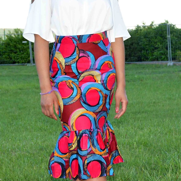 jolie jupe droite en tissu imprimée africain