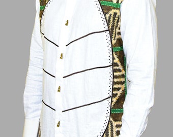 Embroidered linen shirt and African printed fabric