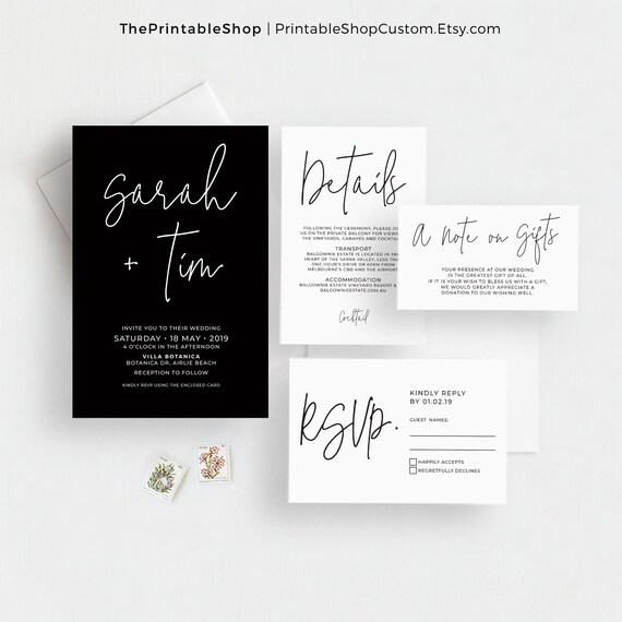 black wedding invitation