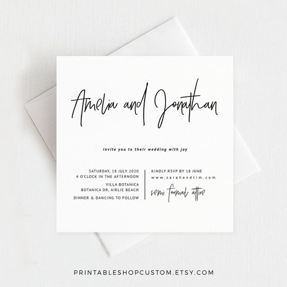 Minimalist Wedding Invitations Australia Printed Invitation Etsy