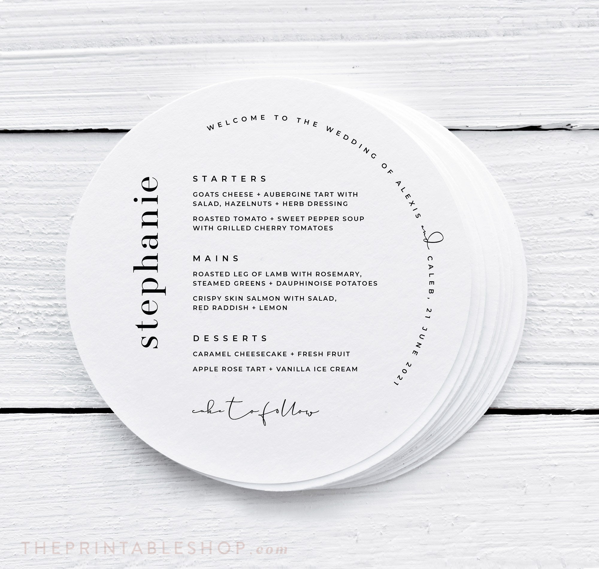 Round Wedding Menu Modern Menu Circle Menu Printed Menu Etsy