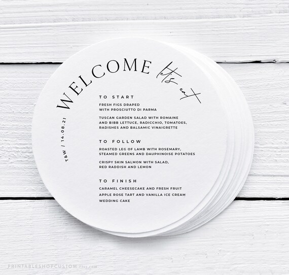 Round Menu Cards Printed Wedding Menu Modern Wedding Decor Etsy