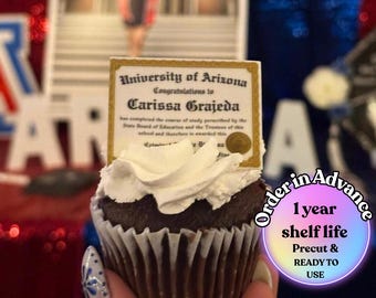 Custom Graduation Diploma cake toppers. 28 count Edible Cupcake Toppers: Class of 2026