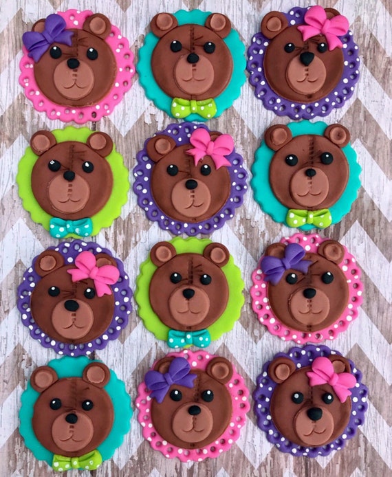 Edible teddy bear cake toppers made with sugarpaste 12 per set