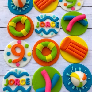 Pool party splash summer toppers swimming pool rafts edible fondant cupcake treat cookie Krispy toppers