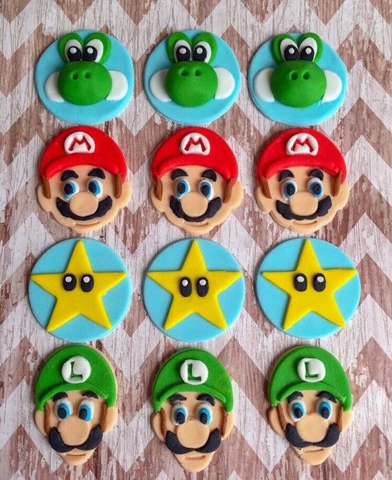 12 Fondant Super Mario Cupcake Toppers Etsy