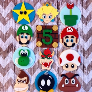 Video super gaming kids gaming birthday party decor 80s 90s Fondant edible cupcake cake cookie treat toppers