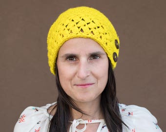 Häkelanleitung für Boho Spitzenhut und Stirnband mit Knöpfen, 2 in 1 Muster