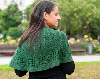 Knit Crescent Shawl Pattern with Easy Cables and Textured Border