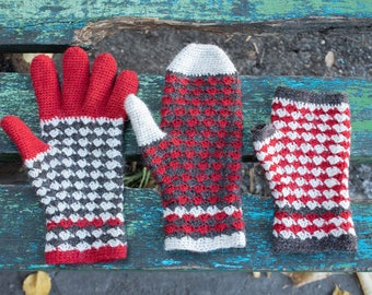 3-in-1 Crochet Pattern for Gloves, Mittens and Fingerless Mitts