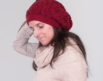 Crochet Pattern for Textured Ribbed Cabled Slouchy Beanie Hat