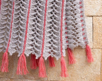 Crochet Pattern for Textured Lace Rectangular Shawl With Stripes
