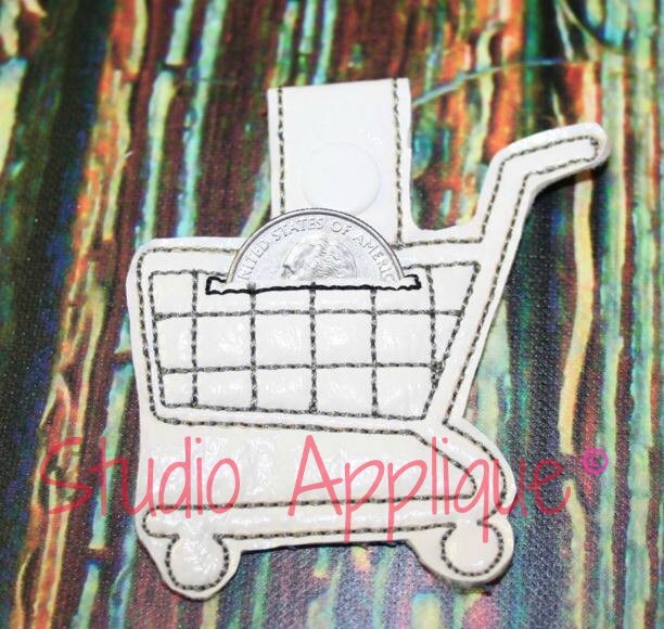 Shopping Cart Snap Tab Quarter Holder Key Fob, Machine Embroidery