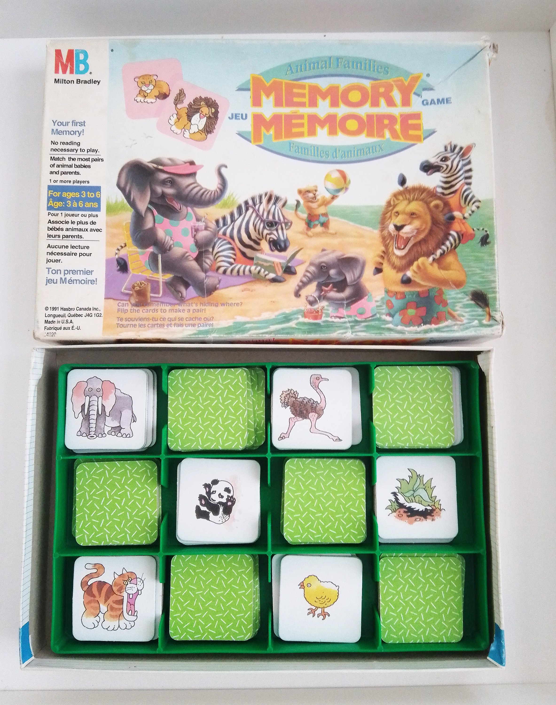 Animal Families Memory Matching Game From Milton Bradley 1990
