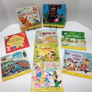 Walt Disney Record and Book Lot of 9 classics story - 1970 Vintage Vinyl 33 1/3 rpm Record Album French language