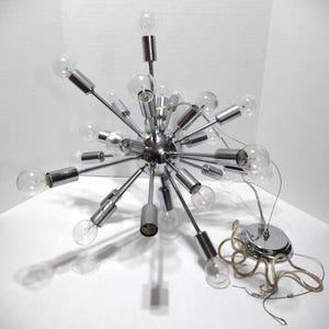 SPUTNIK Ceiling Top Lamp CHROME Space Age Metal 23 Light Points! Vintage Design Italy Retro - Rare Including Bulbs